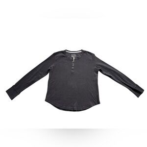 Pact Women’s Waffle Knit Henley Shirt XL Gray Crew Neck Organic Cotton